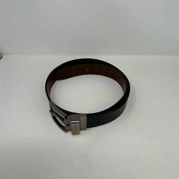 Kenneth Cole Men's Black Italian Leather Dress Belt Size 36 Silver Tone Buckle - Picture 6 of 10